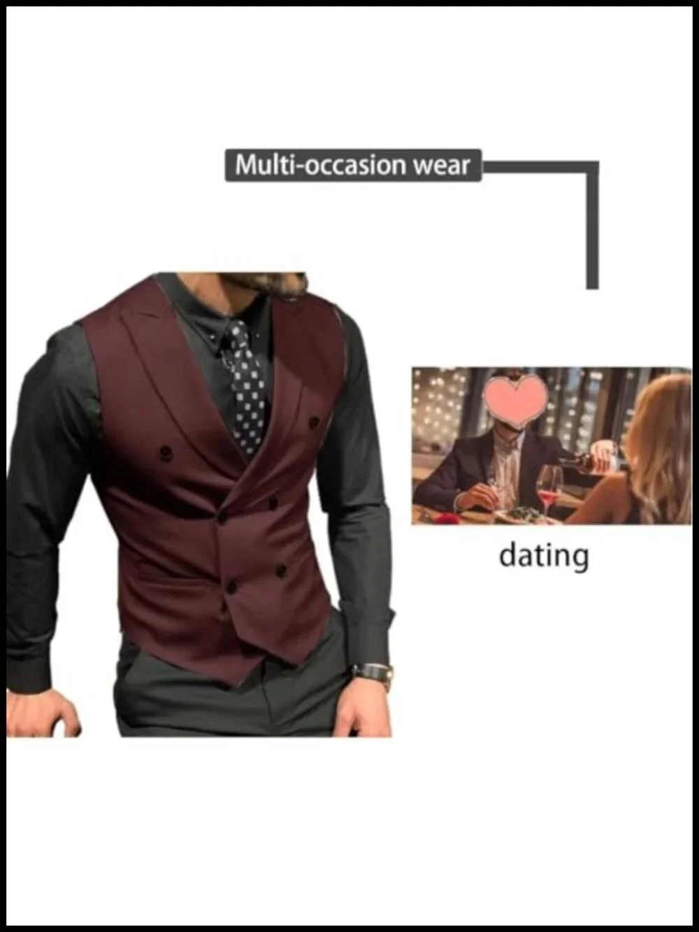 Double Breasted Suit Vest Slim Fit Notch Lapel Formal